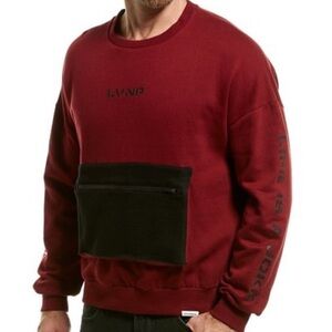 Eleven Paris men’s crew neck deep red zipper pouch pullover sweatshirt Lg